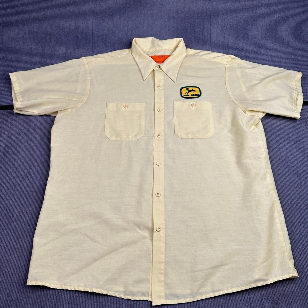 Vintage John Deere Work Shirt  XL Yellow Short Sleeve Button Up USA Made
